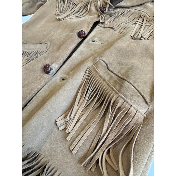 Vintage Sears The Leather Shop Leather Fringe Jacket Brown USA Western - Picture 10 of 16